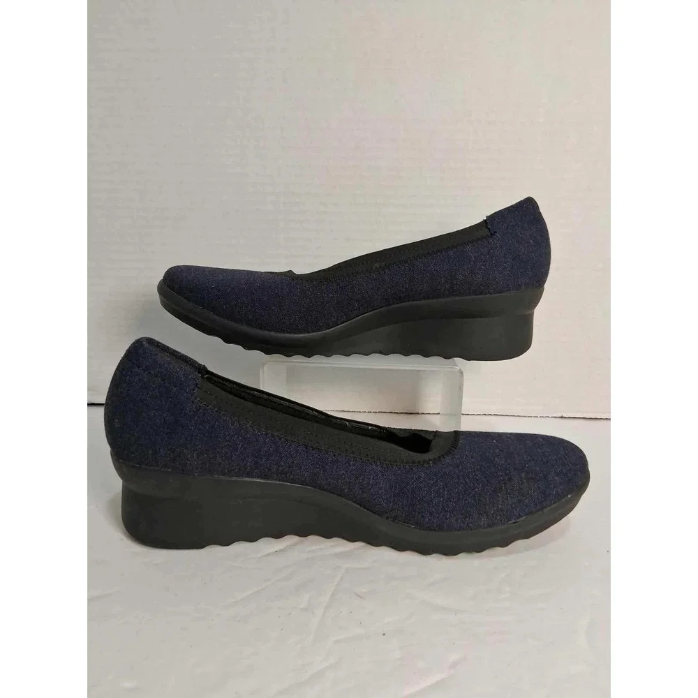 Clarks Cloudsteppers Women's Size 7 Slip On Comfort Wedge Shoes‎ Navy Blue